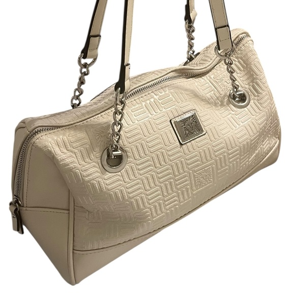 Anne Klein Handbags - Anne Klein Cream Embossed Satchel Shoulder Bag Chain Strap — Ivory